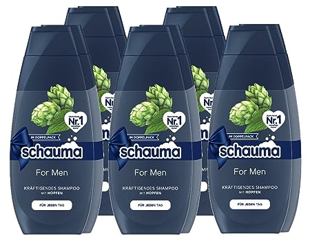 Schauma Schwarzkopf Shampoo For Men mit Hopfen, Kräftigendes Shampoo vom Ansatz an bis in die Spitzen, (2x 400ml), 2er Pack, 5x 2x 400 ml