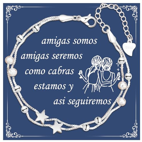 CheersLife Regalos Amigas Originales, Estrella Pulsera Plata Mujer
