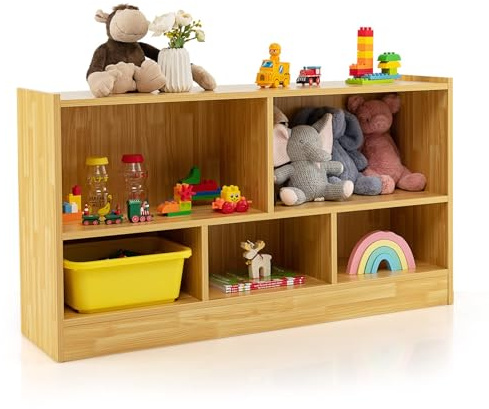 RELAX4LIFE Libreria Scaffale in Legno per Bambini, Portagiochi per Bambini, Scaffale per Cameretta e Asilo Nido, 111 x 30 x 61,5 cm (Naturale Chiaro)