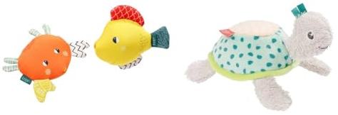 Fehn 050011 2er-Set Spritztiere – Baby Badespielzeug mit Raschelpapier & Badetier Schildkröte Badeschwamm – Kuscheltier Baby Badespielzeug für die Badewanne