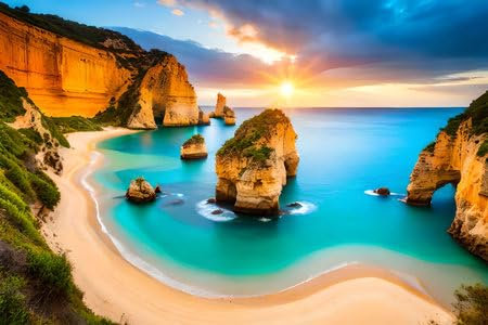 Acryl-Bild 80 x 50 cm: Wunderschöner Sonnenuntergang am Strand von Ponta da Piedade, Lagos, Portugal (205288176)