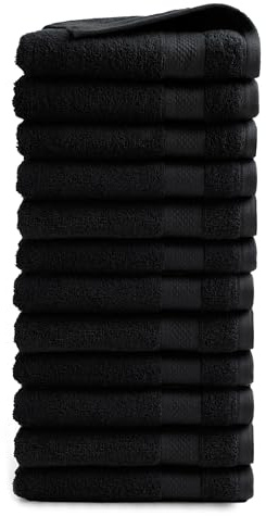 DoubleDry Handtücher Set 12-50 X 100 cm, Flauschige Badehandtücher, Duschhandtücher aus 100% Baumwolle (Oeko-TEX MIG Certified)- 500 g/m², Handtücher für Fitnessstudio, Spa & Strand (Schwarz)