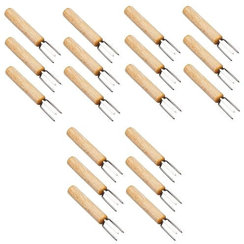 POPETPOP Lot De 3 Fourchettes En Bois Et Acier Inoxydable Pour Barbecue Ustensile De Cuisine Pour La Maison Et Lextérieur Taille 2 8 Pièces X 3