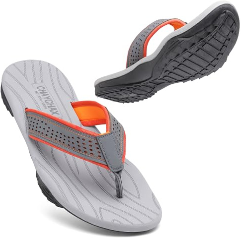 ChayChax herr flip flops mjuk tåseparator utomhus sport strandsandaler halkfri pool badtofflor, Grå orange, 41 EU