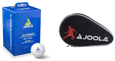 JOOLA 42183 Tischtennisbälle Outdoor 40+ mm Tischtennis-Trainings-Bälle, Weiss, 12 Stück & 80505 Tischtennisschläger Hülle Pocket Double Tischtennishülle