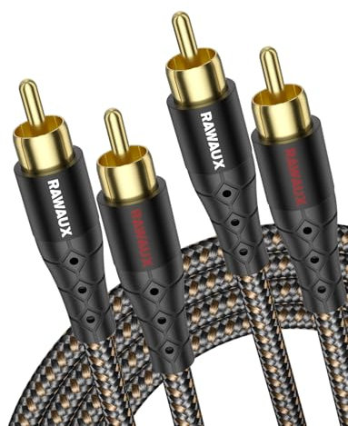 RAWAUX Cinch Audio Kabel 1M, 2x Chinch Stecker zu 2x Chinch Stecker Stereo Audio Subwoofer Kabel HiFi 2 RCA Cable Vergoldet Geflochten für Heimkino, TV, Verstärker, Hi-Fi Anlagen