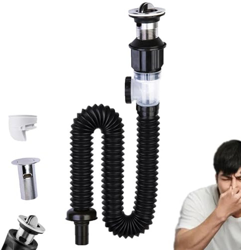 Lyoveu Stainless Steel Floor Drain Filter Washbasin Plug, Telescopic Anti-odour Drain Pipe, Drainage Sink Drain Connection Hose Double-head, Stainless Steel Washbasin Deodorant Drain Pipe Set