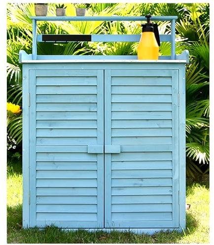 Outdoor Wooden Garden Potting Bench Table with 3layer Shelves and Waterproof Storage Shed for Planting Work Backyard Organizer (Blue)