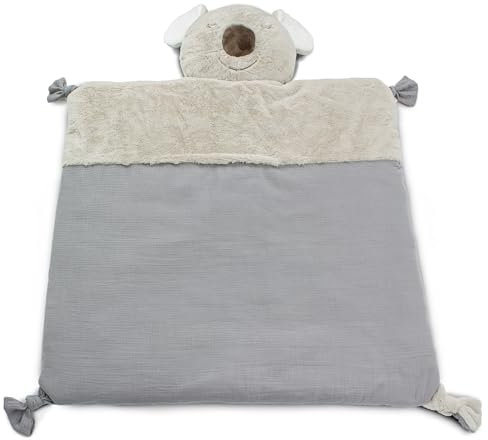 Baby Krabbeldecke 90x90cm mit süßem Koala Design - Spielmatte mit Flauschigem Musselin-Stoff sowie Plüschstoff am Kopfteil - Flauschige Spieldecke mit weicher Polsterung.