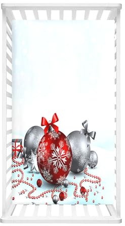 Odot Spannbetttuch für Babybett, Frohe Weihnachten Kinderbett Spannbettlaken Kinderwagen Moseskorb Matratzenbezug Weiche Atmungsaktive Beistellbett Spannbettlaken (Weihnachtskugel,70x140cm)