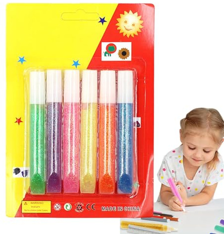 Art Glitter Klebestifte – Set mit waschbaren Glitzer-Klebestiften 6 Stück | Glitzer-Gel-Stifte | Kleber und Kunstpaste | Mehrfarbige Klebestifte | Feinklebestifte Col