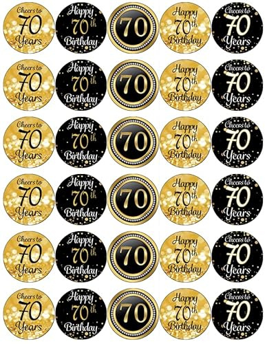 30 70th Birthday Black And Gold Pre Cut Cupcake Toppers Premium Edible Wafer Paper Fairy Cake Toppers Birthday Celebration Cakes Decorations Party NO CUTTING REQUIRED