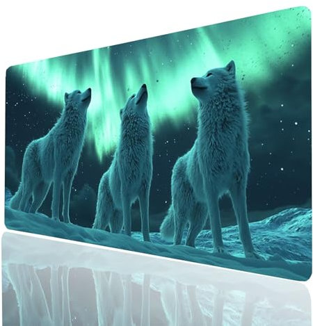 Tapis de Souris xxl 1600x800x3mm Aurores Desk Mat LoupTapis de Bureau Gaming Bords Cousus Design Durable et Imperméable avec Base en Caoutchouc Antidérapante pour Souris Sans Fil Clavier Model-09510