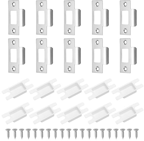 10 Pcs Door Strike Plate Set, Door Latch Plate for Internal Doors, Stainless Steel Doors Catch Plates with Dust Box and Matching Screws