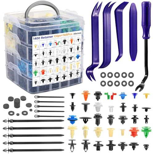 1565 Piezas Clips Remaches Plastico Coche, Clips de FijacióN para Coche, Juego Caja Fijación de Automóvil, Grapas Plastico Paneles Puerta, 32 Tamaños Universal Auto Clips con Herramientas Desmontaje
