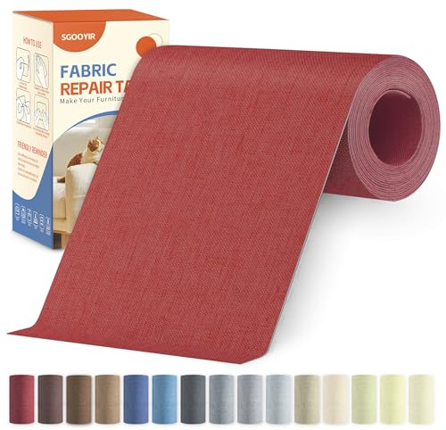 Flicken Selbstklebend Stoff, Stoffflicken Selbstklebend Textilklebeband | 10x200cm Rot Leinenstoff Patches Reparaturset Stoffklebeband für Möbel, Autositze, Kleidung, Stühle, Sofas