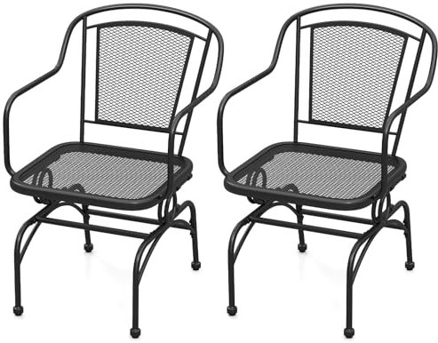 GOPLUS Gartenstuhl 2er Set, Schaukelstühle mit bequemer Schüttelfunktion, Bistrostuhl aus Metall, belastbar bis 150 kg, Terassenstuhl mit Armlehnen & Gitterförmige Rückenlehne, für Balkon & Garten