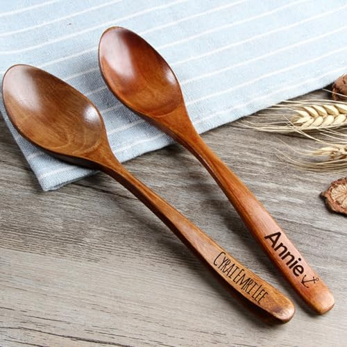 HERSTL Cuillère En Bois Gravée Personnalisée, Récompense, Texte Ou Logo Gravé Sur Le Manche, Ustensiles De Cuisine Personnalisés For Pendaison De Crémaillère, Chef, Cadeaux For Maman(L)