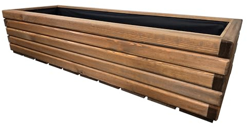 HolzGarden Pflanzkübel Holz Rechteckig 118x30x40 cm Imprägniert Farbe Teak Wetterfest Blumenkasten Blumentopf Groß Außen Balkon Garten Pflanzkasten Outdoor 95l Serie FORNEA