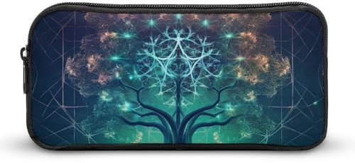 BVKWNTSA Pencil Case Digital Futuristic Tree of Life Icon with Space Printed Pen Case Storage Bag for Girls Boys Kids Used As A Pencil Case, Office Accessory, Cosmetic Bag