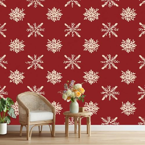 Schneeflocke Winter Fototapete Wohnzimmer Weihnachts Rot Küchentapete Abwaschbar Selbstklebende Tapete Landhaus Retro Vliestapete Schlafzimmer Kinderzimmer Möbelfolie Wasserfest 370x250 cm