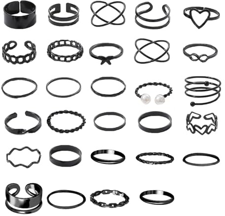 NOLACE 29 Pezzi Set Anelli Donna Boho Nero Anelli Aperto Minimalista Impilabili Regolabili Anellis Cuore Infinity Anello Regolabili Nocche Anello Vintage Pollice Anellis Nero Donna Set