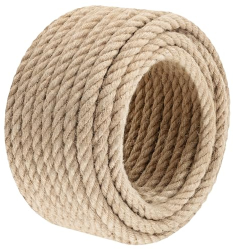 Triberion Jute Rope Heavy Duty - 1/2inch 50ft Natural Twine Twisted Manila Hemp Ropes Indoor and Outdoor Decorative Kits for Crafts Porch Swing Nautical Tug of War Deer Hunting Landscaping