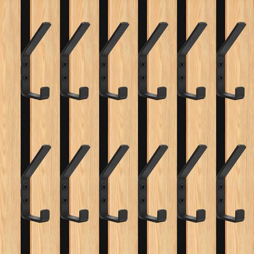 Juwacoo 12 Stück Akustikpaneele Wandpaneele Kleiderhaken, Schwarz Garderobenhaken, Wandhaken Garderobe, Doppelter Kleiderhaken für Akupanel, Akustikpaneele Haken für Jacken, Mäntel, Hut
