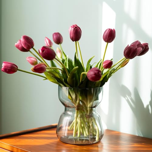 Avoeco 20 tulipanes artificiales de látex de tacto real, ramo de tulipanes sintéticos para decoración del hogar, centros de mesa de boda, arreglos florales de primavera, flores falsas para decoración