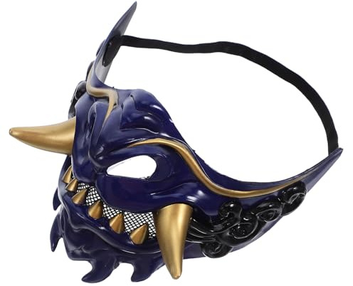BESTonZON Japanische Samurai Maske - Dämon Halbmaske Oni - Verstellbare Cosplay Maske für Halloween & Kostüm Partys - Unisex Gruselmaske mit Detailreicher Verzierung Ninja Zubehör
