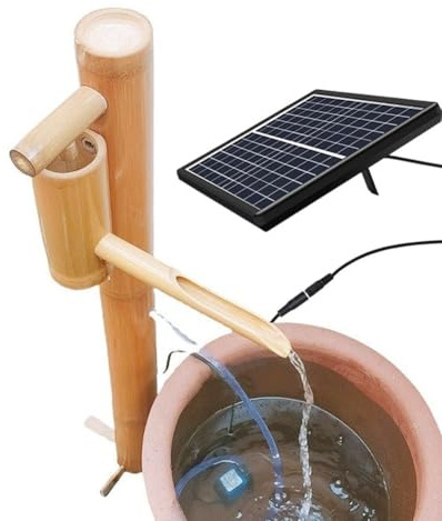 Joytar Fontana Solare Decorativa in bambù, Kit per Fontana da Giardino Zen, Elemento d'Acqua Fai da Te per Esterni, Facile da Montare, Ideale per Patio, Portico e Giardino.(50CM)