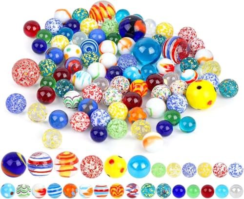 Jiahuade Glasmurmeln,85 Stück Glas Murmeln Erwachsener Murmelspiel | 14-15mm Bunte Murmeln,Glas Deko Spielzeug,Transparent Handgefertigte Glasmurmeln,für Murmelspiel Erwachsener Haus Dekoration