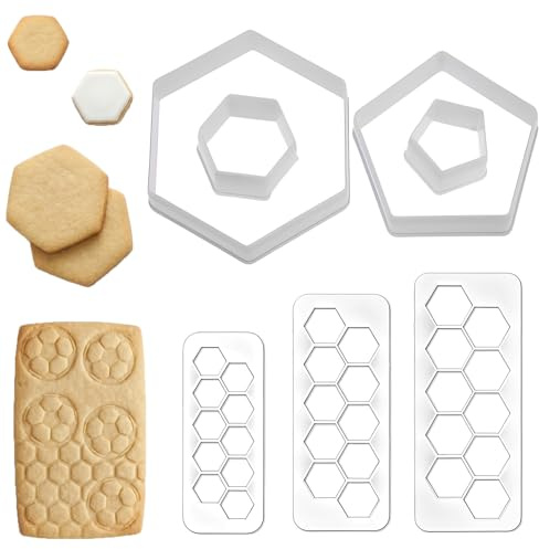4 Piezas Cortadores de Galletas de Fútbol, Decoración Tarta Fútbol con Moldes Hexagonales para Fondant, Cortadores Geométricos para Chocolate y Galletas, Herramientas de Repostería DIY