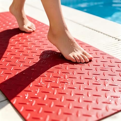 Gummimatte Rutschfeste Gummimatten mit Rautenblechmuster für Außenbereich, Wasserdichte Gummimatte für Garage und Werkbank, Farbige Matten für Fitnessstudio(Red,1.2x2m (3.9 x 6.6ft))