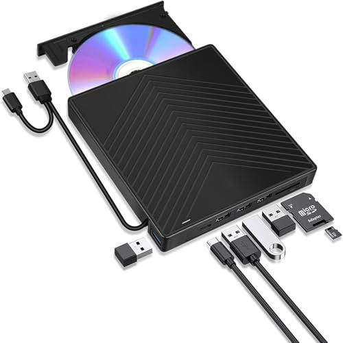 Entity Era 5-in-1 External DVD Re-Writer, USB 3.0 and Type-C, with 4-Port USB Hub, SD and TF Card Reader, for Laptops and Desktops