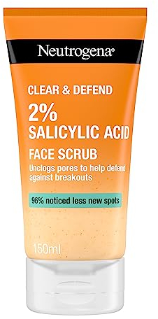 Neutrogena Clear & Defend Facial Scrub (1x 150ml), Oil-Free Face Scrub Suitable for Oily and Spot-Prone Skin, Facial Exfoliator with 2% Salicylic Acid Clinically Proven to Defend Against Breakouts