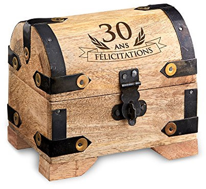 Casa Vivente Petit Coffret en Bois Clair avec Gravure - Anniversaire 30 Ans - Armatures en Métal
