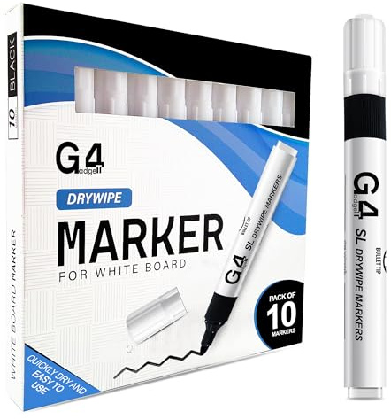 G4GADGET Nice Style Pack of 10 Non-Toxic Ink Black Colour Whiteboard Dry Wipe Marker Pens Bullet Tip