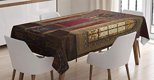 ABAKUHAUS gotisch Tischdecke, Medieval Palace, Pflegeleicht mit Modernster Druck Technologie Waschbar und Personalisiert, 140 x 240 cm, Braun Rubin