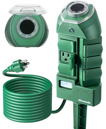 DEWENWILS Outdoor Power Strip Timer with Photocell, Weatherproof Countdown Light Control, 6 Outlets 10ft Cord Dusk to Dawn Outdoor Timer for Lights, Yard, 1875W/15A UL Listed