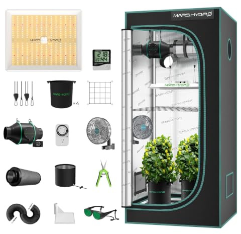 Mars Hydro Kit de Tente de Culture Complet pour TS1000 Lampe de Croissance,Spectre Complet, Growbox Set ，1680d avec Kit de Ventilation de 4 Pour Système