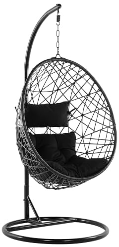 Fauteuil Suspendu Avec Support en Rotin Noir avec Coussin pour Usage à l'Intérieur et Extérieur au Design Bohème Très Tendance Beliani