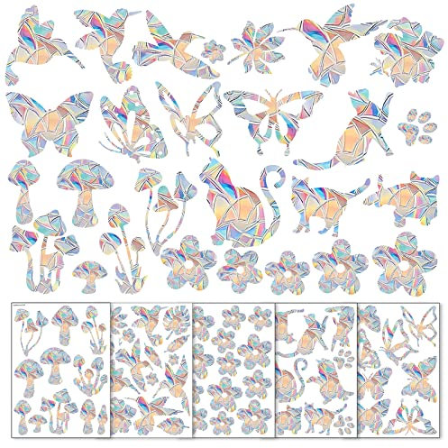 Vegena 56 Stück Fensteraufkleber für Vogelschutz, Regenbogen Fensterbilder Aufkleber Vogel Anti Kollision Fenstersticker Statische Haften Sticker Fenster Deko