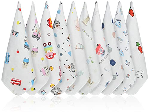 Aolso Baby-Waschlappen, 10 Stück Musselin-Baumwoll-Babyhandtücher, 30 x 30 cm, 4 Schichten, Baumwolle, Baby-Musselin-Quadrate, weiche Baby-Musselintücher, saugfähig und atmungsaktiv, Lätzchen für