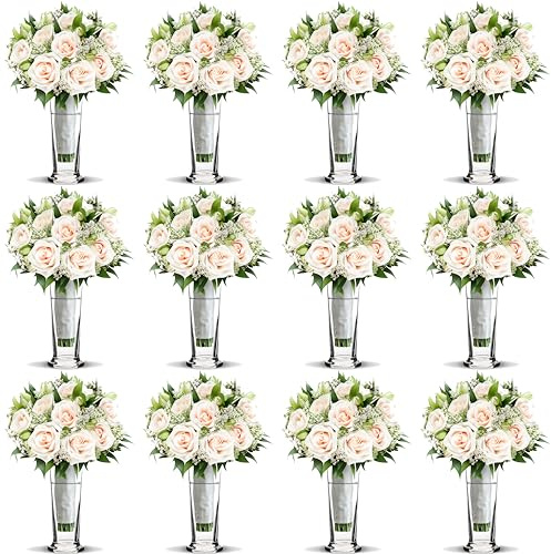 12 Stück Trompetenvasen Set - Tischvase & Blumenvase aus Glas | Väschen für Feier, Hochzeit und Geburtstag - elegante Tischdeko für Restaurant, Event und Zuhause