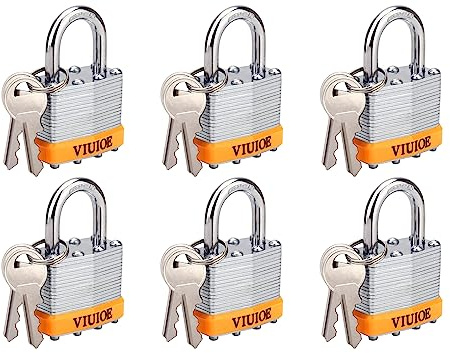 VIUIOE 6 Stück gleichschließende Vorhängeschlösser mit Schlüsseln – kurzer Bügel Gym Locker Lock mit Schlüsseln – laminierte Vorhängeschlösser mit gleichen Schlüsseln für Tür, Schuppen, Riegel