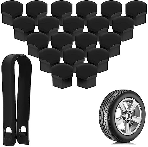 BNFGD 20Pcs 17mm wheel nut covers,Bolt Covers Black Tire Screw Cover Cap,Anti theft Cover Car Tire Screw Cap Protection with Removal Tool Locking Caps Set for Cars Vehicl