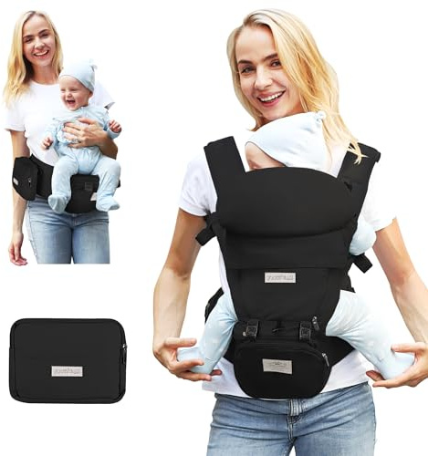 FRUITEAM Porte-bébé nouveau-né à tout-petit, tabouret de taille certifié de sécurité avec siège de hanche, porte-bébé ergonomique 6 en 1 avec soutien de la tête, support réglable et amovible pour