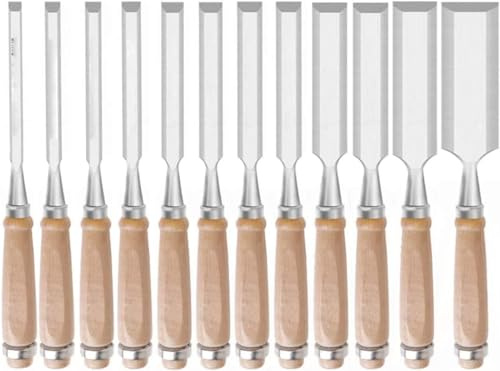 Set di scalpelli for legno Utensili professionali Set di scalpelli for manico in legno for intaglio del legno, larghezza testa di taglio - 6 mm - 38 mm, set da 12 pezzi