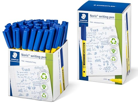 STAEDTLER Noris 307 Fineliner – Blau, 50er Set, 0,6 mm | Wasserbasis-Tinte, DRY SAFE Spitze, 97 % recyceltes Plastik – Art.-Nr. 307-3 CT50
